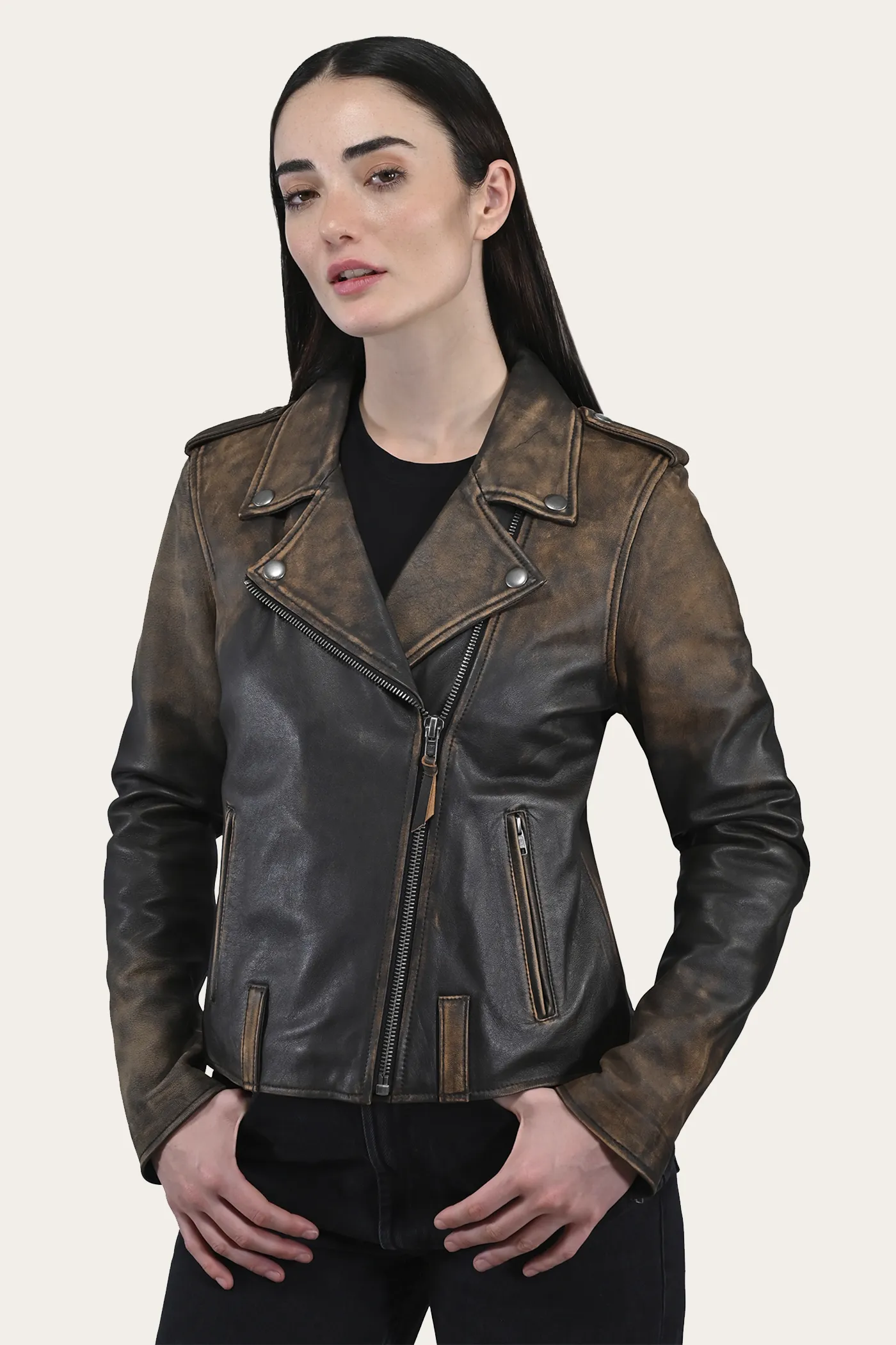 Authentic Biker Jacket in Soft Lamb Crackle Leather