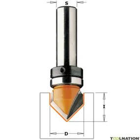 CMT 915.16011B Fresa con scanalatura a V 90° + cuscinetto di guida sul gambo 16 mm gambo 8 mm