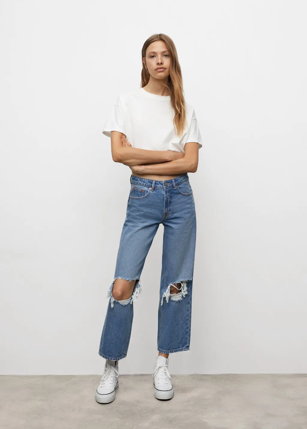 Wide-Leg Jeans with Decorative Straps