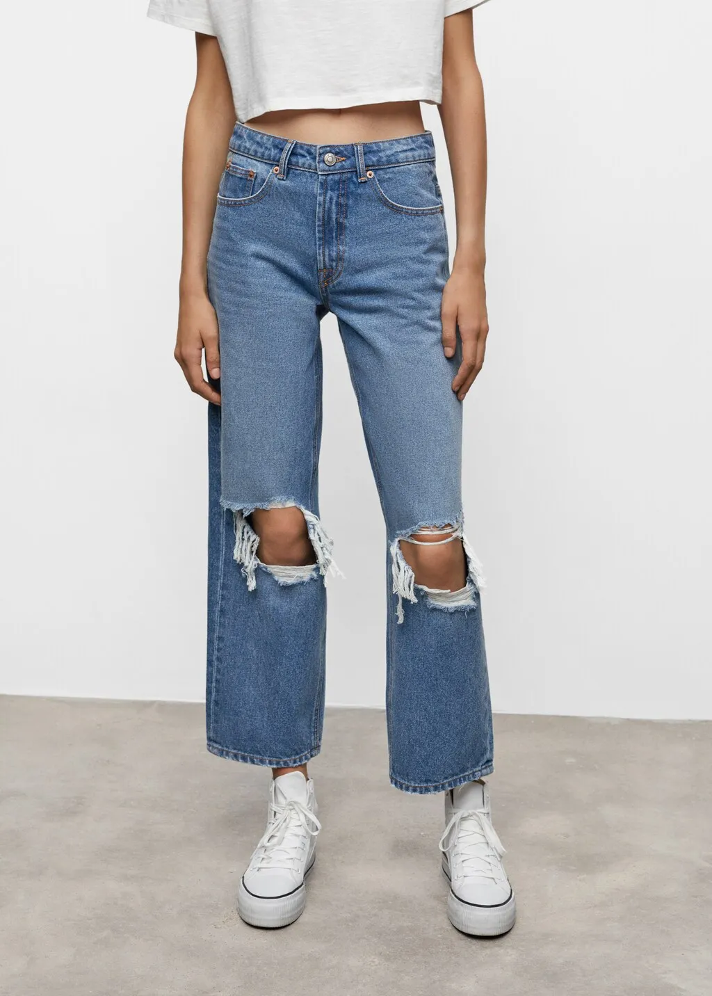 Wide-Leg Jeans with Decorative Straps