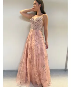 Elegant Long Dress - Pink - Swarovski Bodice - Palm