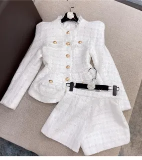 Set Tendenza Passerella Womens Rosa Nero Bianco Giacca Tweed Corti