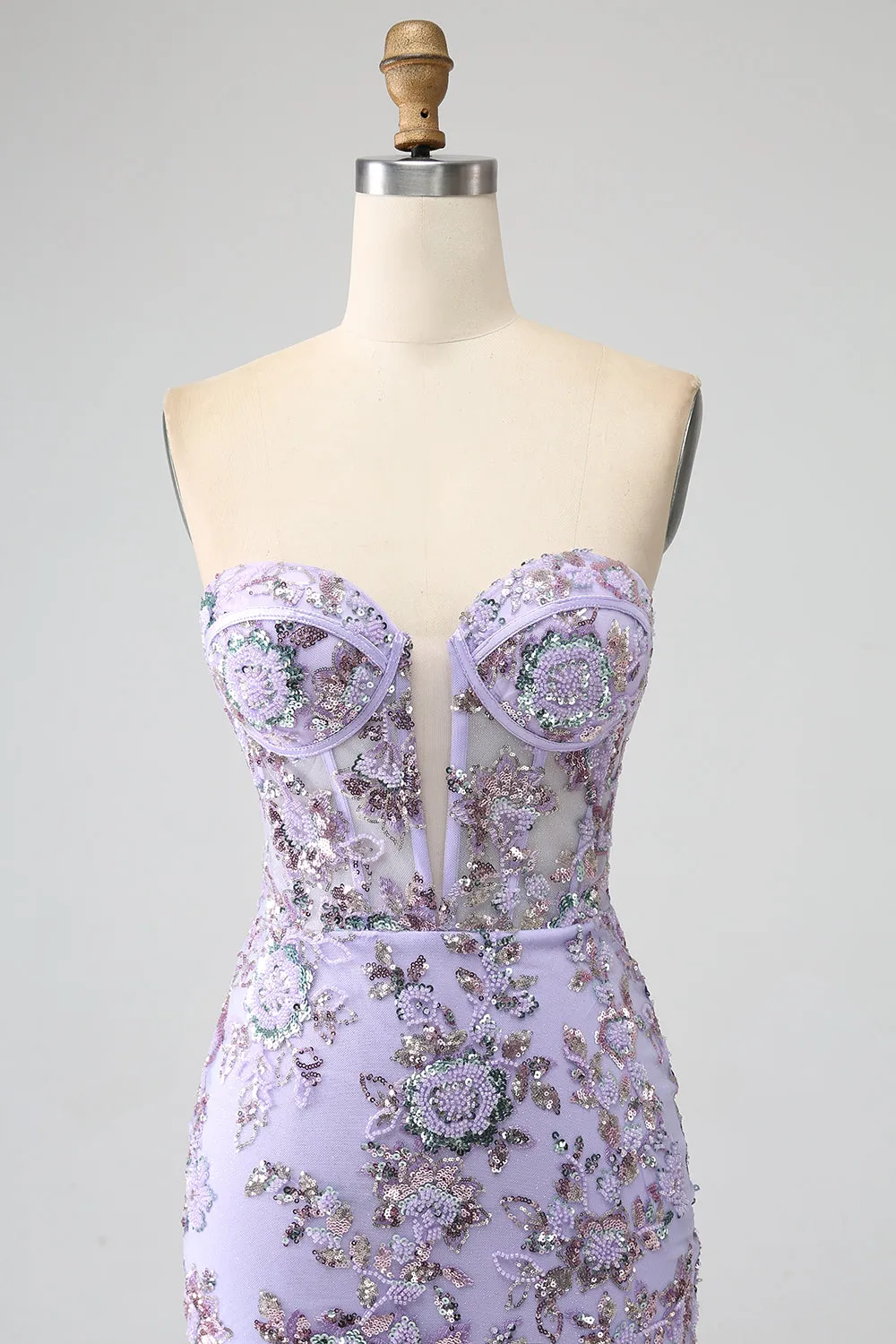 Lavender Mermaid Strapless Prom Dress with Beaded Corset
