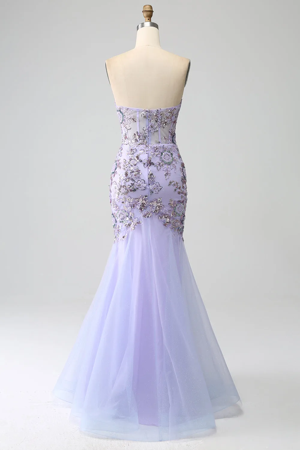 Lavender Mermaid Strapless Prom Dress with Beaded Corset